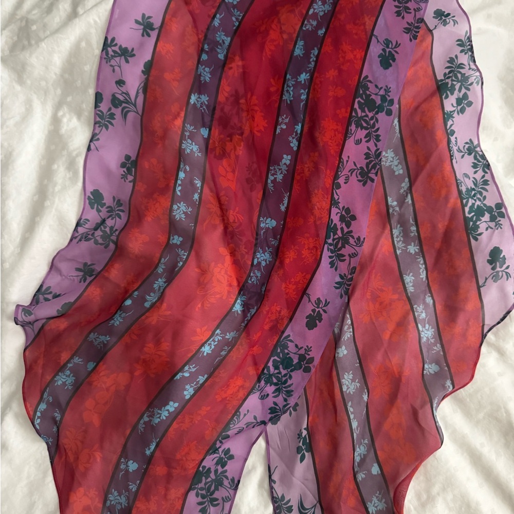 Cabi Sheer Floral Striped Coy Scarf - Purple and Red